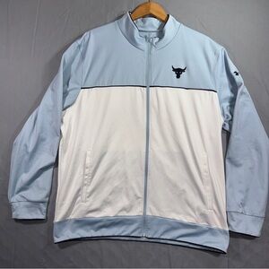 Under Armour Project Rock Track Jacket Mens 2XL Blue White Full Zip Colorblock